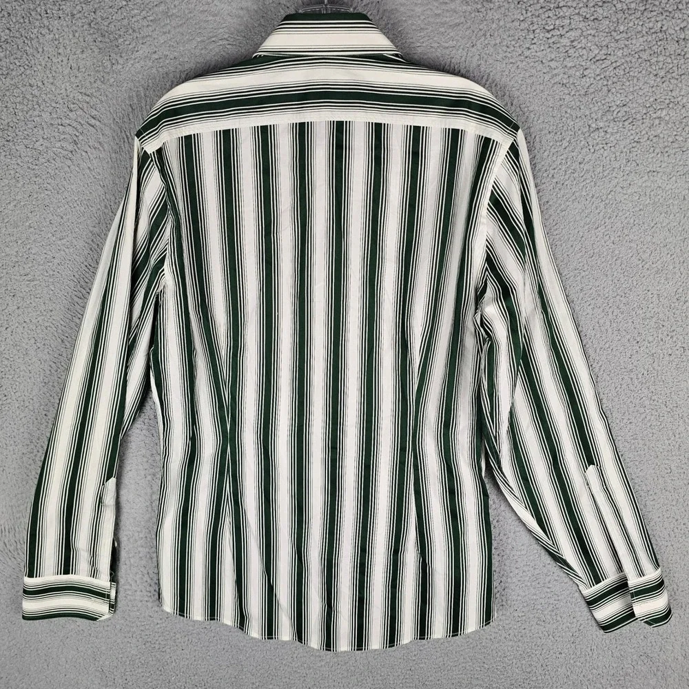 Gucci Button Down Men 16 Green White Striped Long Sleeve Cotton Dress Shirt 41